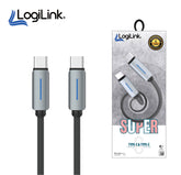 LOGILINK TYPE C TO TYPE C NYLON FAST CHARGING DATA CABLE WITH LIGHT 1M (1 YEAR WARRANTY) GREY
